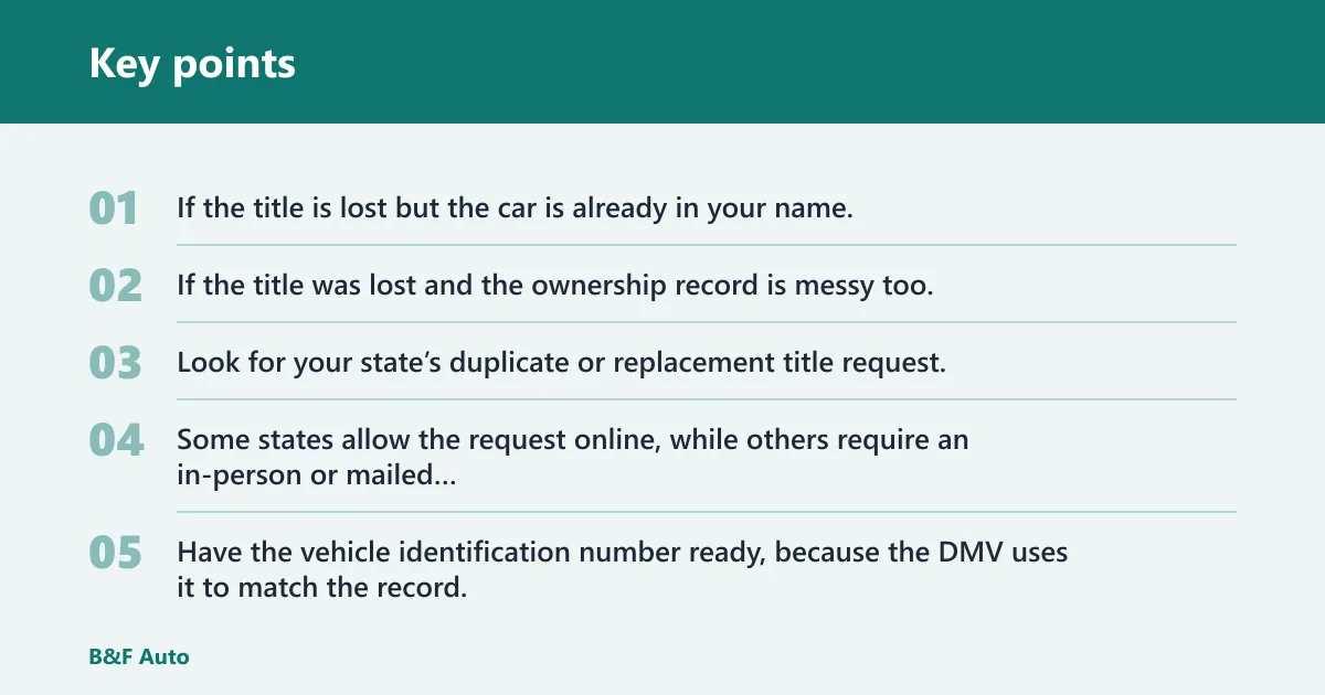 Key points: What should I do if I lost the title before donating my car?